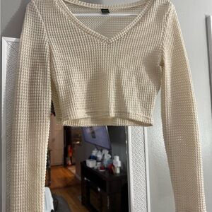 SHEIN Cream Ribbed Crop Blouse